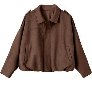 EVALESS Womens Faux Suede Bomber Jacket with Pockets
